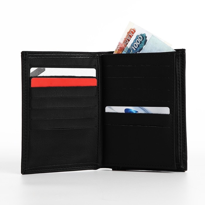Портмоне мужское без застёжки, 3 в 1, отдел автодокументов, паспорта, карт, купюр, цвет чёрный Портмоне мужское без застёжки, 3 в 1, отдел автодокументов, паспорта, карт, купюр, цвет чёрный