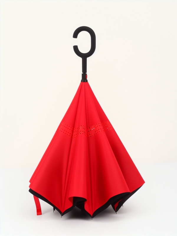 Зонт - наоборот &laquo;Однотон&raquo;, механический, 8 спиц, R = 53/61 см, цвет чёрный/красный