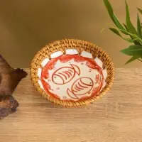 Тарелка керамическая с ротангом 13,5х13,5х3 см, МИКС