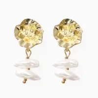 Серьги жемчуг "Цветы кувшинки", цвет белый в золоте