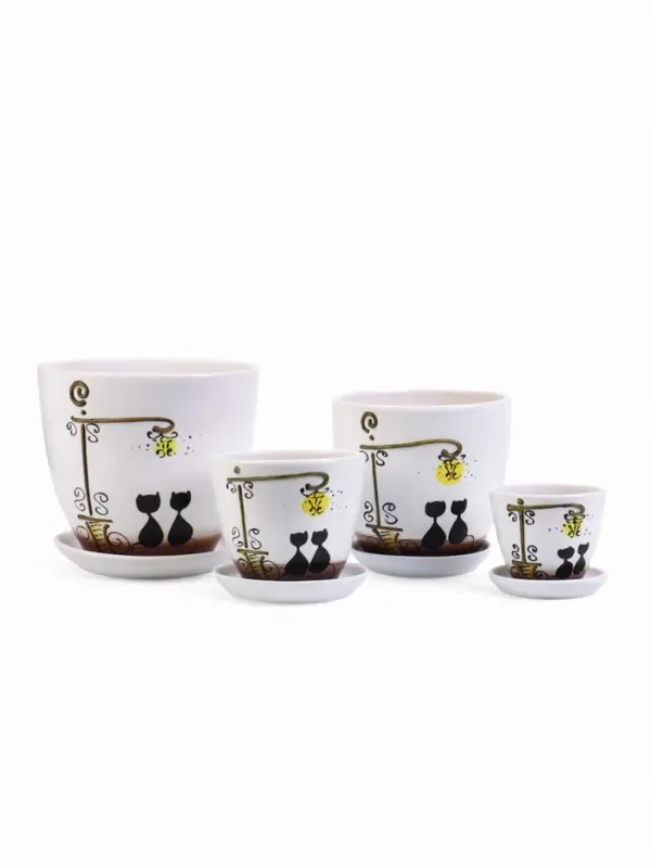 Набор горшков цветочный поддоном 4 шт 0,4 / 1 / 2,5 / 5 л керамика, Вечер