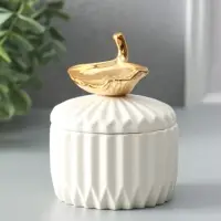 Шкатулка керамика "Золотой лист Гинкго" белая 8х8х10 см
