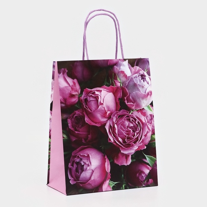 Пакет крафт &laquo;Пионы&raquo;, 22 х 12 х 27 см, 1 шт
