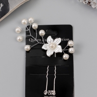 Шпилька для волос "Эмилия" цветок бусинки, 9х6 см, белый Шпилька для волос "Эмилия" цветок бусинки, 9х6 см, белый