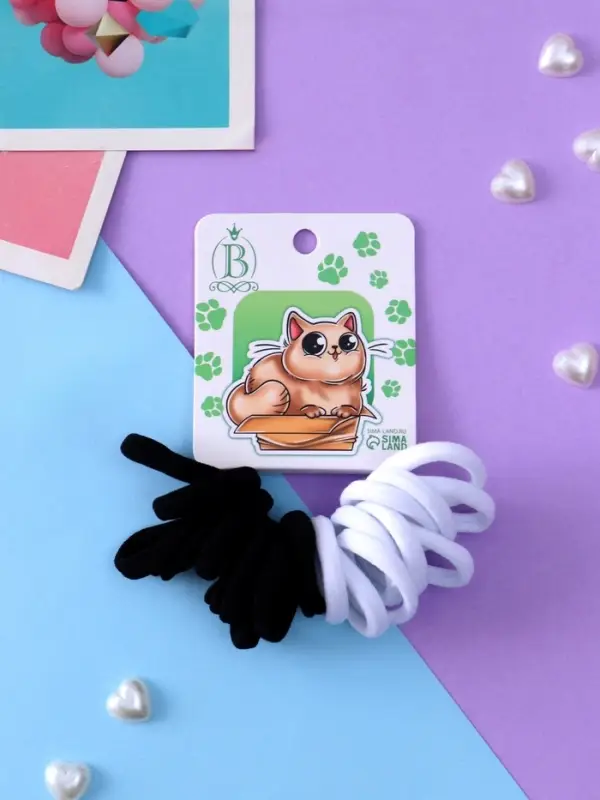 Резинка для волос &laquo;Кисонька&raquo;, набор 20 шт., домик, 2.5 см, чёрная, белая