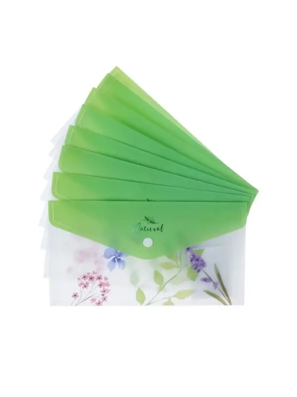 Папка-конверт C6 Hatber "NATURAL BLUE FLOWERS", на кнопке, пластик 180мкм, текстур с печат