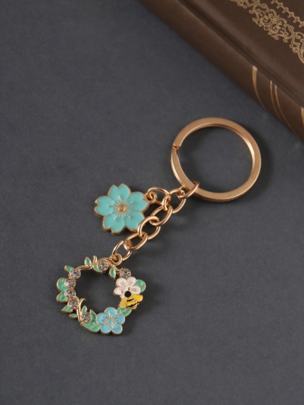 Брелок металл, эмаль "Пчёлка на цветочном венке" 9 см
