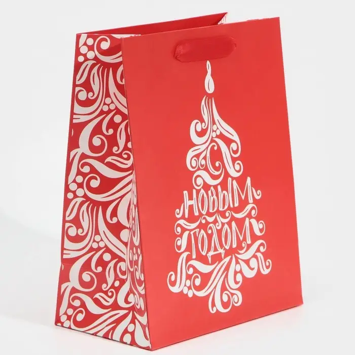 Пакет подарочный новогодний ламинированный &laquo;Расписная ёлка&raquo;, MS 18 х 23 х 10 см