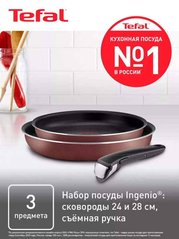 Набор посуды Ingenio Black 5, 3 предмета, красный