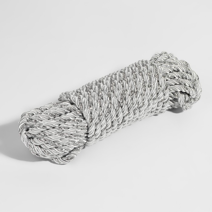 Шнур витой, d = 5 мм, 9 &plusmn; 1 м, цвет серебряный