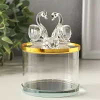 Шкатулка стекло с металлическим ободком "Лебеди" золото 8,2х8,2х11 см
