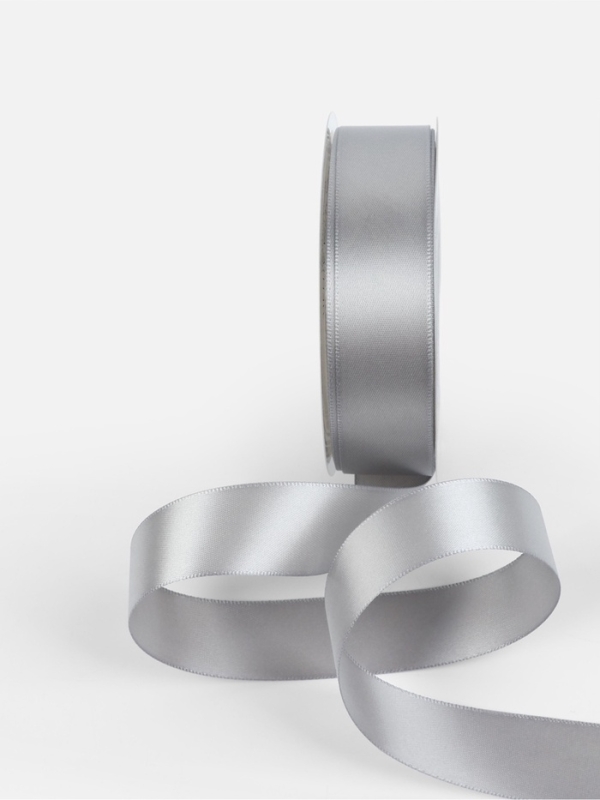 Лента атласная двухсторонняя №837 25мм*25&plusmn;1м серебряный TR