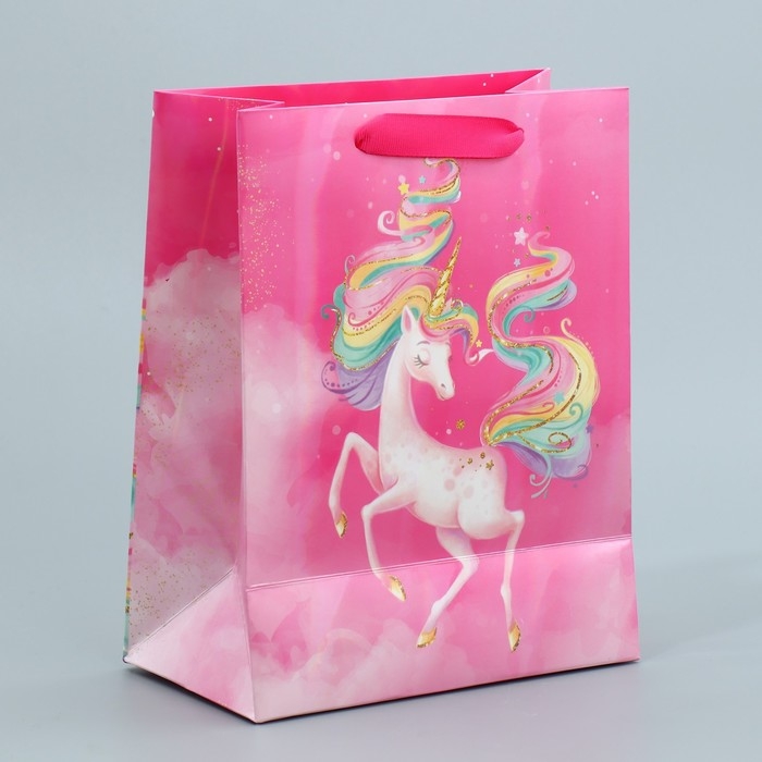 Пакет подарочный ламинированный, упаковка, &laquo;Единорог&raquo;, MS 18 х 23 х 10 см