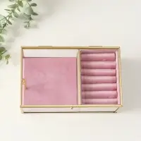 Шкатулка стекло с металлическим каркасом "Розовая" 2 отделения 22х14,5х7,5