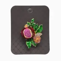 Брошь "Гранат" с цветком, со стразами, цветная в золоте