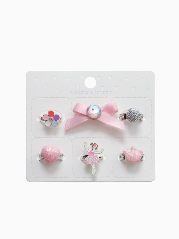 Кольца детские "Выбражулька" набор 6шт,балерина ассорти форма, цвет МИКС, б-р