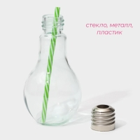 Бокал стеклянный для коктейля Доляна «Лампочка», 500 мл, с трубочкой, откручивающаяся крышка Бокал стеклянный для коктейля Доляна «Лампочка», 500 мл, с трубочкой, откручивающаяся крышка