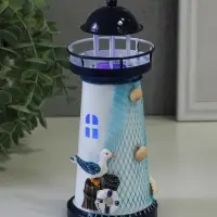 Сувенир настольный "Маяк с птицей" сетка, синий, 3хLR1130, RGB, LED 7,5х7,5х18 см