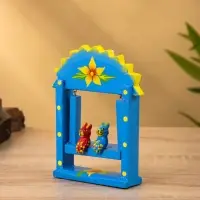 Сувенир "Зайки на качелях" дерево 11х5,4х14,4 см, цв. синий