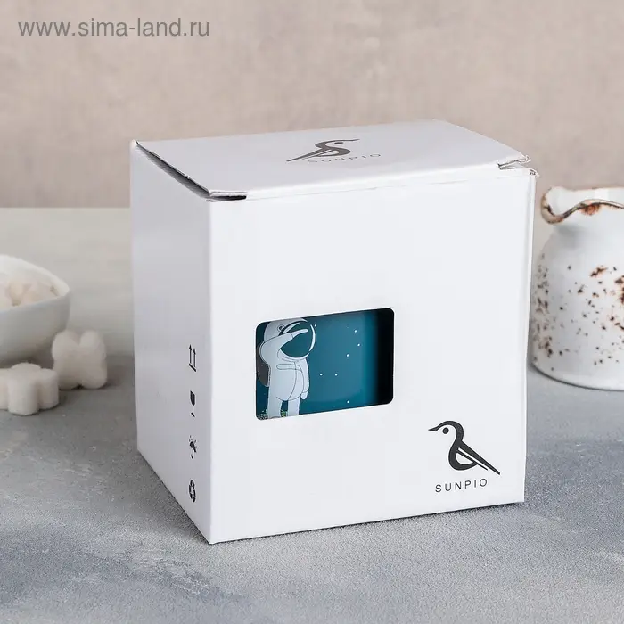 Кружка керамическая с крышкой и ложкой &laquo;Космонавт&raquo;, 350 мл, рисунок МИКС