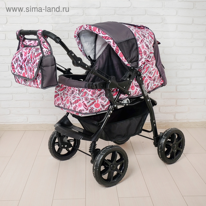 Коляска-трансформер &laquo;Гном&raquo;, пластиковые колёса, оттенки розового, рисунок МИКС