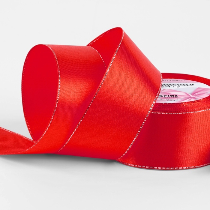 Лента атласная «Серебряные нити», 40 мм × 23 ± 1 м, цвет красный №26 Лента атласная «Серебряные нити», 40 мм × 23 ± 1 м, цвет красный №26