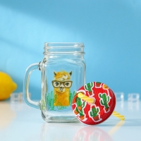 Банка стеклянная с крышкой и трубочкой Доляна «Лама», 450 мл, 10×7,5×13 см Банка стеклянная с крышкой и трубочкой Доляна «Лама», 450 мл, 10×7,5×13 см