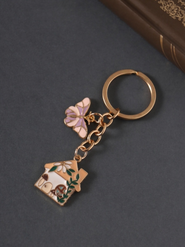 Брелок металл, эмаль "Домик и бабочка" 9 см