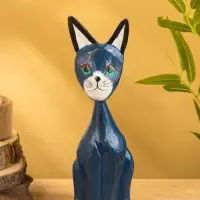 Сувенир интерьерный "Кошачья семья" (набор 3 шт: 30,25 и 20 см) дерево, цв. синий