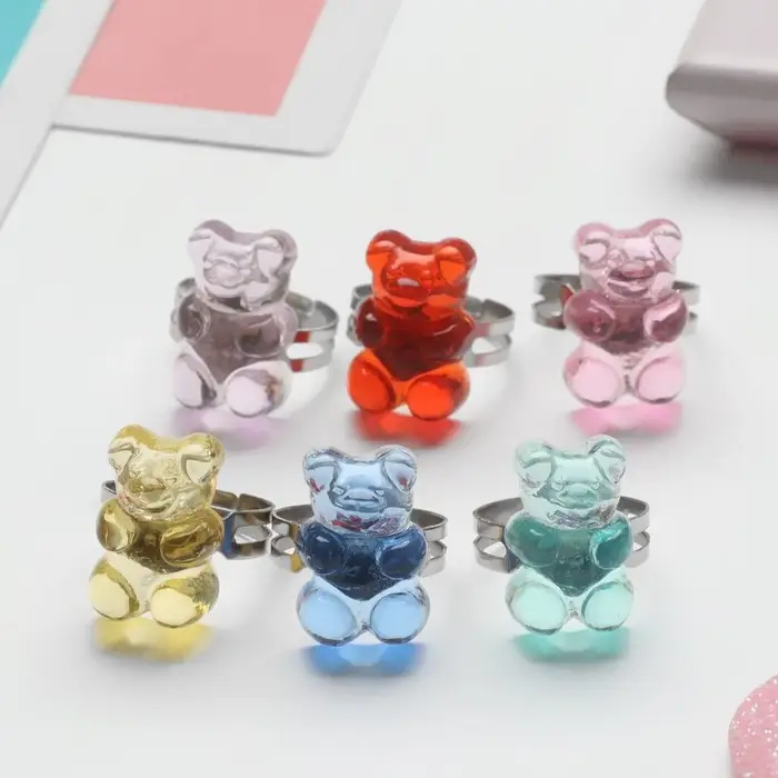 Кольцо детское Выбражулька &laquo;Мармеладный мишка&raquo;, МИКС в серебре, безразмерное