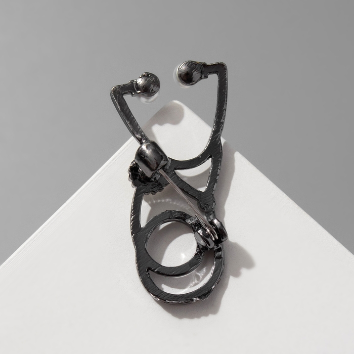 Брошь &laquo;Фонендоскоп&raquo; врача, в сером металле