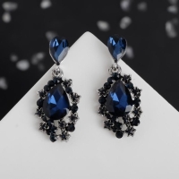 Серьги со стразами &laquo;Карнавал&raquo; шик, цвет синий в чернёном серебре