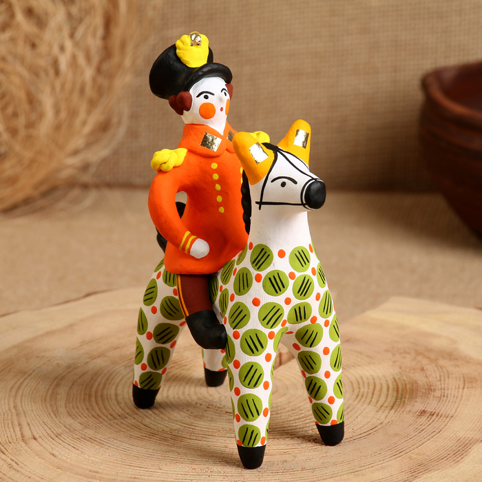 Дымковская игрушка "Всадник - офицер", 16 см,  микс