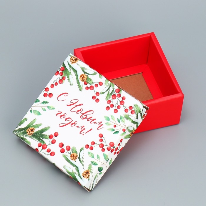 Коробка подарочная новогодняя складная &laquo;Новогодние веточки &raquo;, 12 х 12 х 6.5 см, Новый год