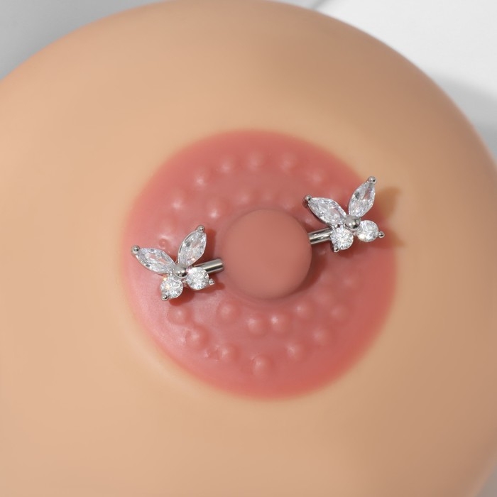 Пирсинг для груди &laquo;Бабочки&raquo;, цвет белый в серебре