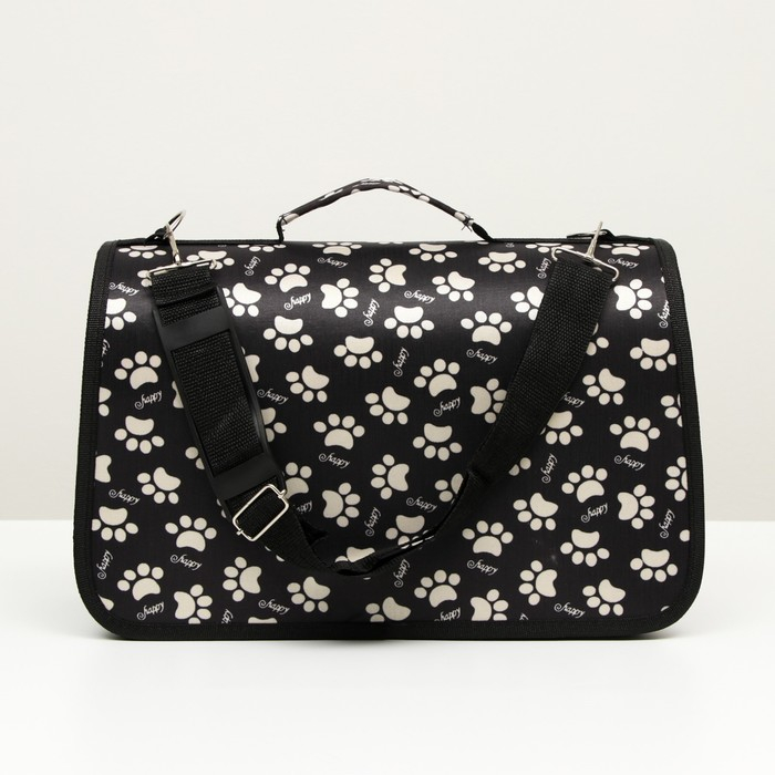 Сумка - переноска для животных Сумка - переноска для животных "Лапки Happy", чёрная, размер М, 40 х 21 х 27 см