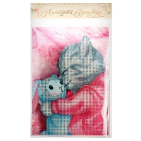 Алмазная мозаика с частичным заполнением на холсте &laquo;Котик&raquo;, 15 х 21 см