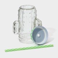 Кружка стеклянная с крышкой и трубочкой Доляна «Кактус», 450 мл, 11×7×15 см Кружка стеклянная с крышкой и трубочкой Доляна «Кактус», 450 мл, 11×7×15 см