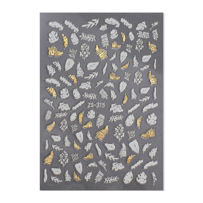 Наклейки для ногтей &laquo;Папоротник&raquo;, цвет белый/золотистый