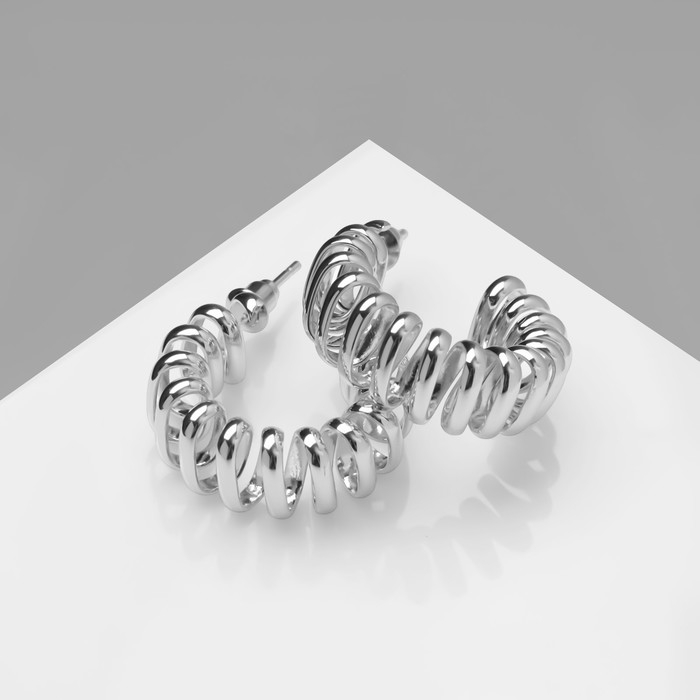 Серьги металл &laquo;Круг&raquo; пружинка, цвет серебро