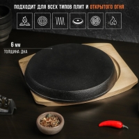 Сковорода чугунная на деревянной подставке Magma &laquo;Круг&raquo;, 25&times;3 см, индукция, цвет чёрный