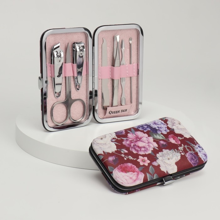 Набор маникюрный «Цветочная рапсодия», 7 предметов, в футляре, разноцветный Набор маникюрный «Цветочная рапсодия», 7 предметов, в футляре, разноцветный