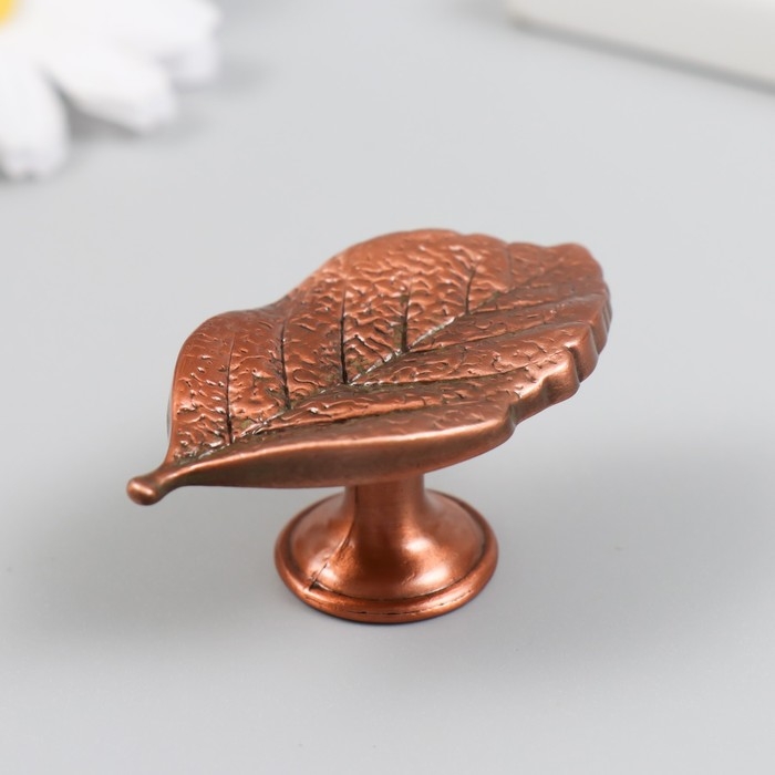 Ручка для шкатулки металл "Лист" медь 5,2х2,8 см