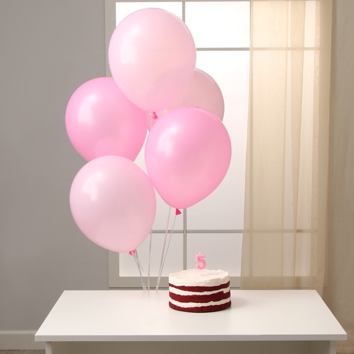 Свечи для торта + 5 шаров, цифра 5, розовая