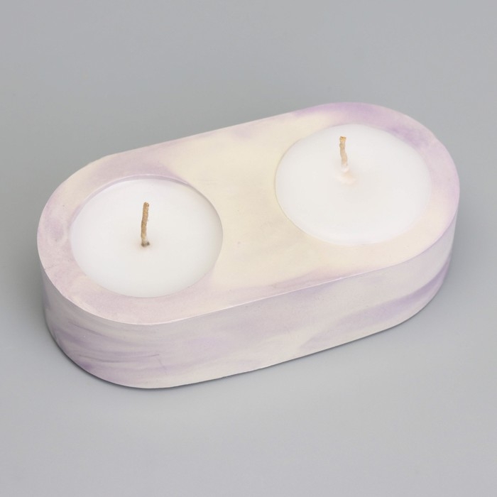 Свечи "Мрамор" в овальном подсвечнике из гипса,12х6х3см, мрамор с фиолетовыми полосками