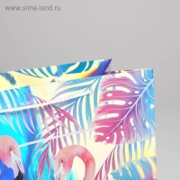 Пакет подарочный голографический, упаковка, &laquo;Фламинго&raquo;, 32 х 26 х 12 см