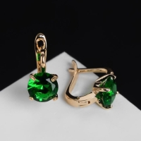 Серьги со стразами &laquo;Блум&raquo;, цвет зелёный в золоте