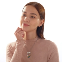 Кулоны &laquo;Неразлучники&raquo; радуга в сердце, цветные в серебре, L=45 см