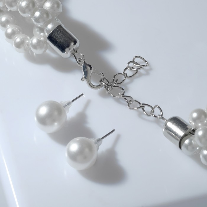 Набор 2 предмета: серьги, шар d=1, бусы &laquo;Жемчужный жгут&raquo;, цвет белый, 45 см