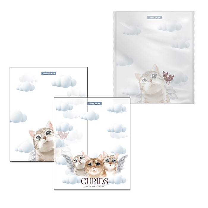 Набор обложек ПП 12 шт, 212 х 347 мм, 80 мкм, ErichKrause "Cupids", для тетрадей и дневников, МИКС